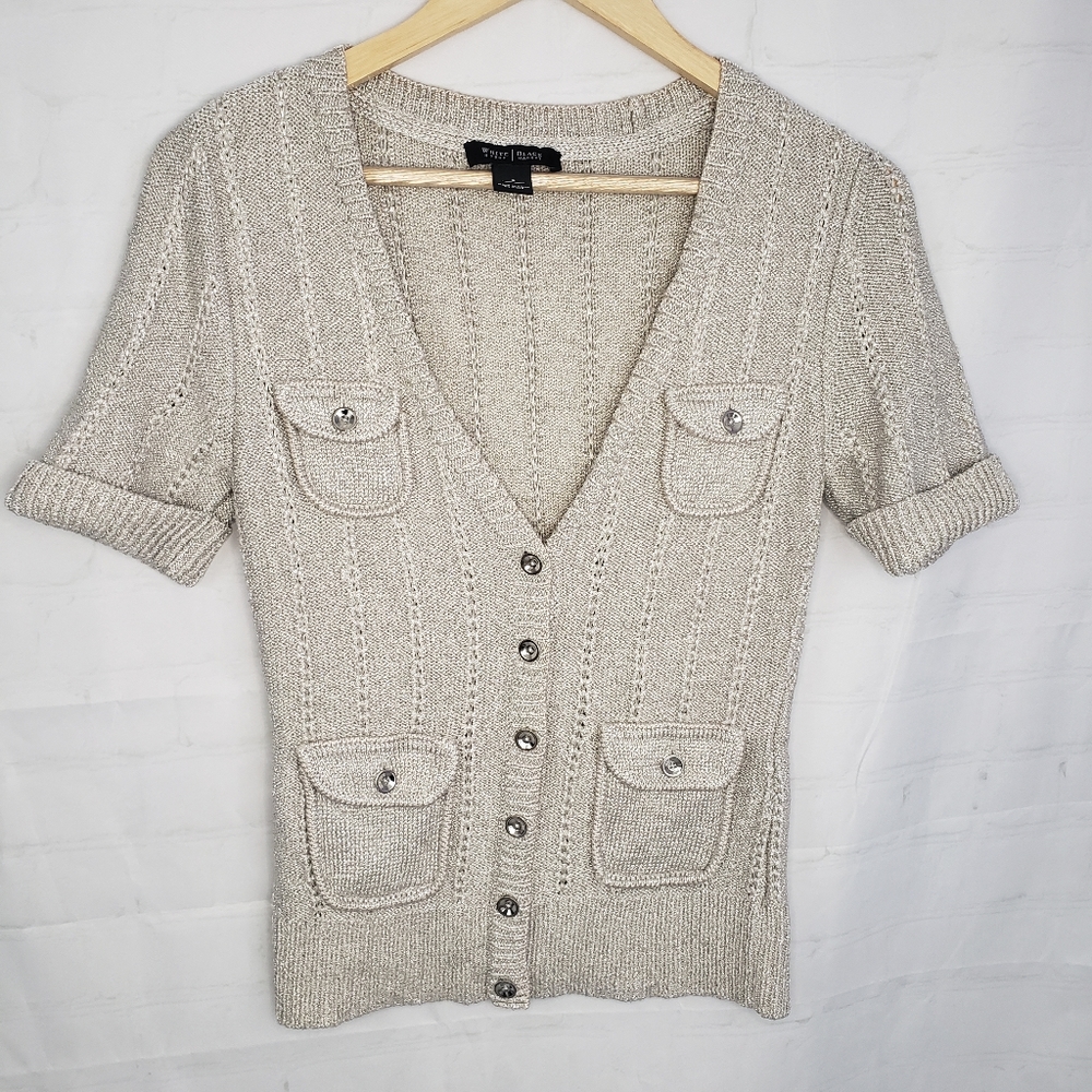 WHBM Cardigan Sweater Silver Sparkle Jewels